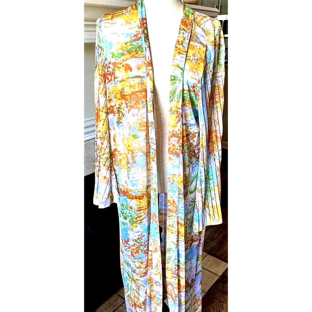 NWT Attitudes by Renee Sz M Italian Villa Print Sheer Coverup Kimono Duster QVC